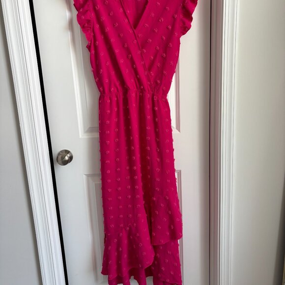 BTFBM Women V Neck Summer Dress 2025 Cap Sleeve Swiss Dot Boho Flowy Ruffle Slit - Picture 2 of 4